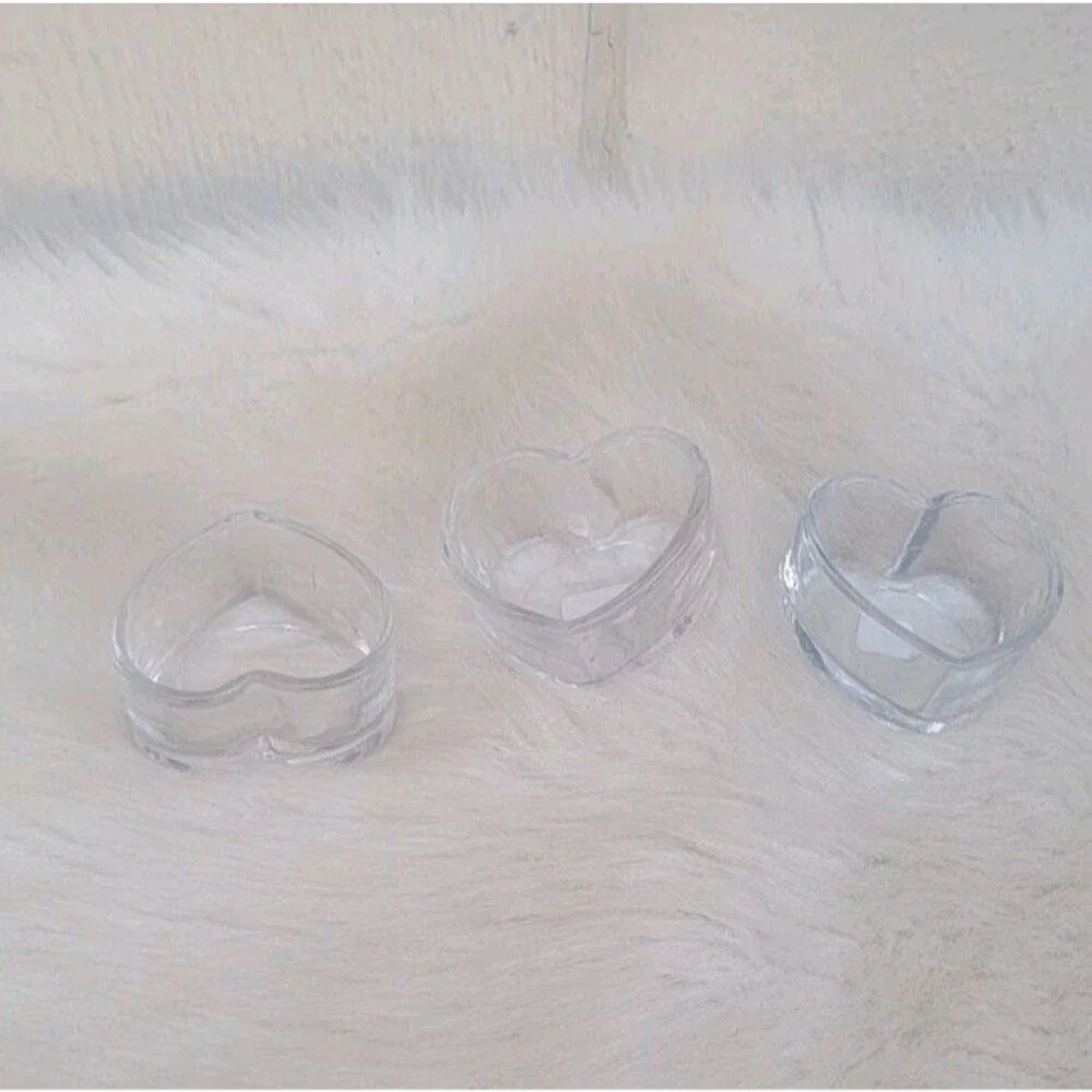 3 Crate & Barrel heart-shaped glass votive Tea Light Candle holders Clear